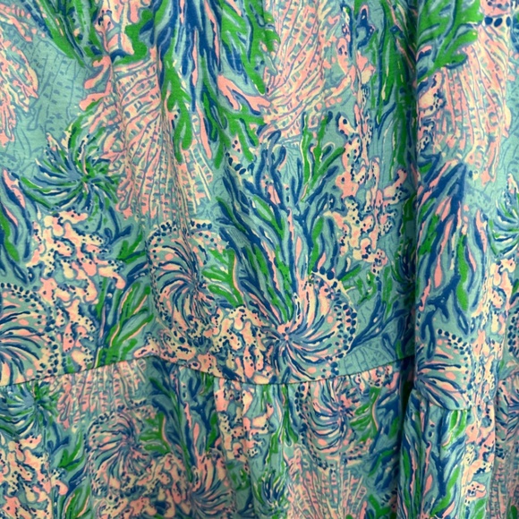 LILLY PULITZER KAWAI FLUTTER SLEEVE SWING DRESS LAS OLAS AQUA STRONG CURRENT SEA - Picture 5 of 5